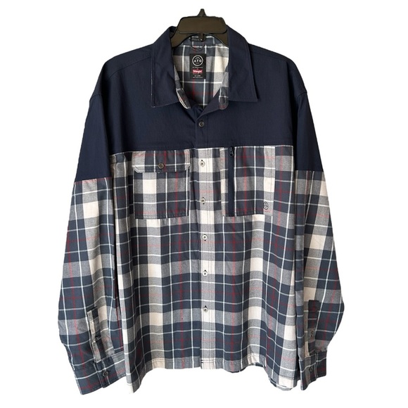 Wrangler ATG Shirt Men's 2XL Blue Plaid Long Sleeve Button Front Western Casual - Picture 1 of 10